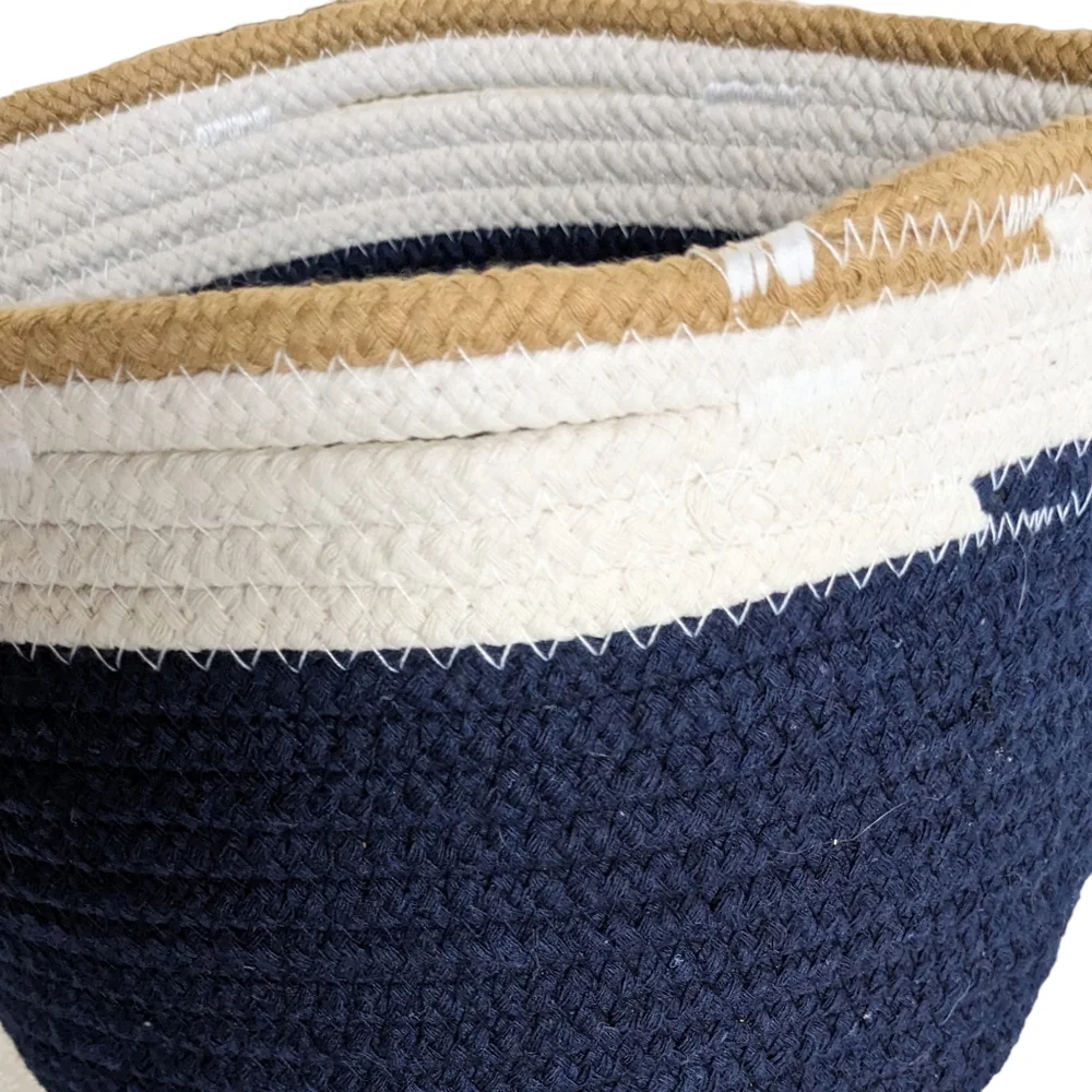 Soft Side Rope Basket In Navy and Cream